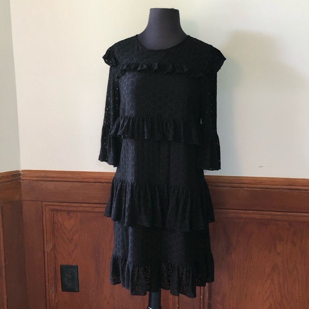 Madewell Black Eyelet Waterlily Ruffle Dress - 6